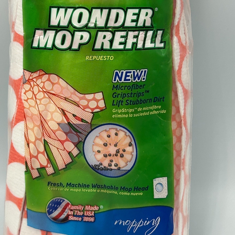 Libman Wonder Mop Head Refill Nylon 2000 Orange Dots Microfiber Gripstrips 10.6"